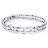Men’s Single Row Silver and White Ceramic Bracelet – Titanium Steel Modern Fashion Jewelry